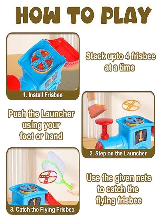 Braintastic لعبة إطلاق الأقراص الطائرة Braintastic Train مع 8 أقراص، وشبكتين للإمساك، ومجموعة أطباق طائرة سهلة التشغيل للأطفال والكبار، للعب في الأماكن المغلقة والمفتوحة مع العائلة والأصدقاء - Image 3